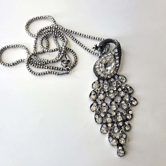 Crystal Peacock Pendant Necklace Statement Necklace - Picture 2 of 7